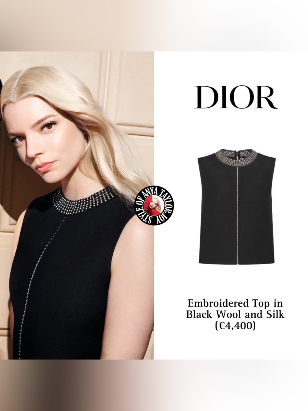 Dior Black Sleeveless Embroidered Jewel-Neck Top and Skirt